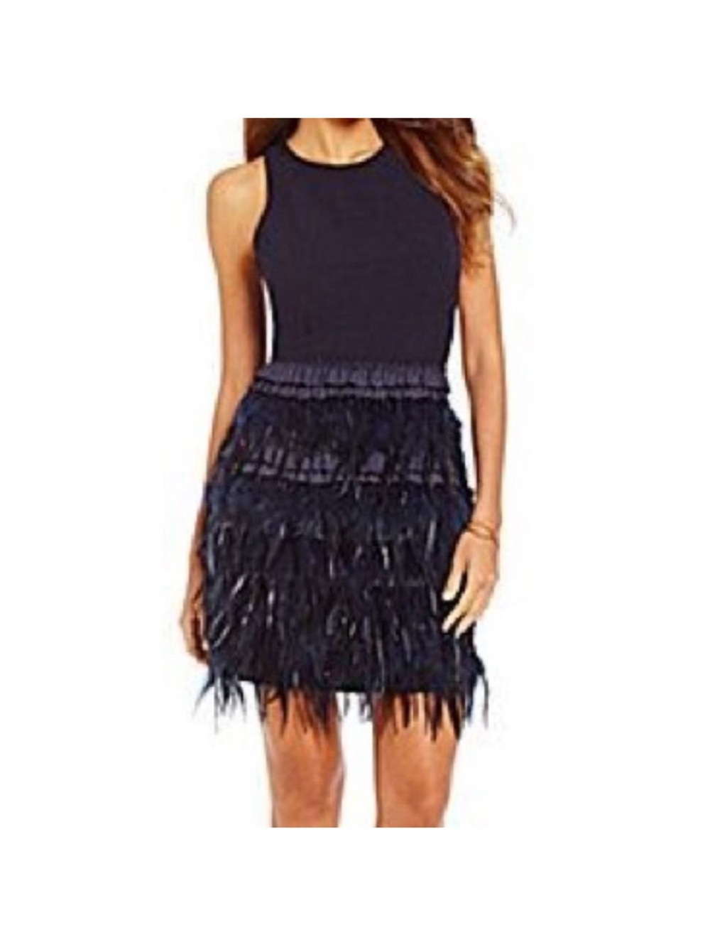 Gianni Bini Black Feather-Trim Mini Dress